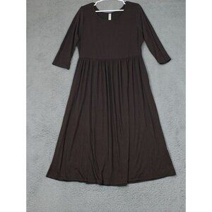 Zenana Outfitters Women' 1X Dark Brown 3/4 Sleeve Midi Dress Empire Waist Casual